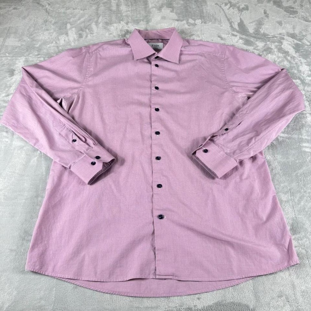 Eton Contemporary Shirt Mens 46 18 XXL Pink Houndstooth Check Micro Plaid Preppy